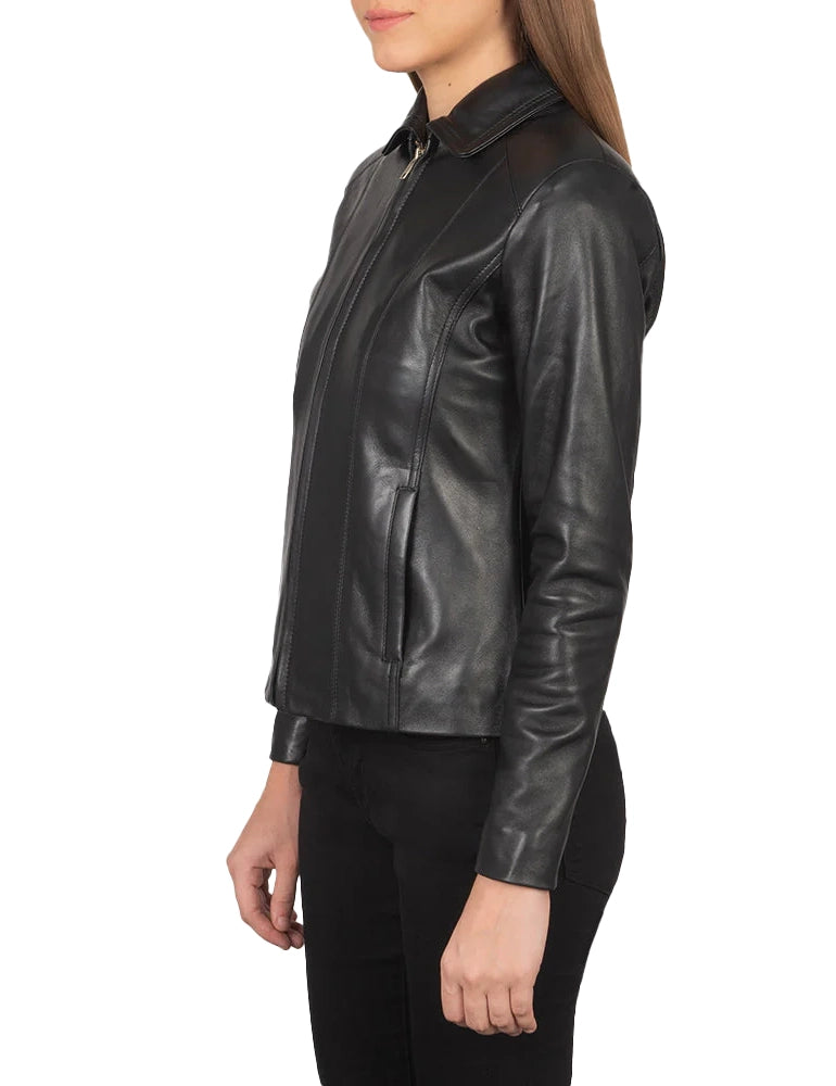 Women’s Colette Black Lambskin Leather Jacket – Stylish Sheepskin Outerwear