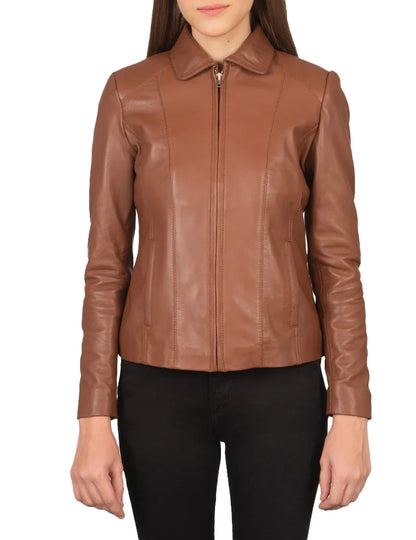 Women’s Colette Brown Lambskin Leather Jacket – Stylish Biker & Casual Wear