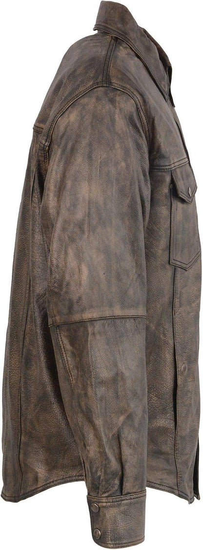 Milwaukee Leather Men’s Collarless Goatskin Biker Shirt w/ Dual Closure