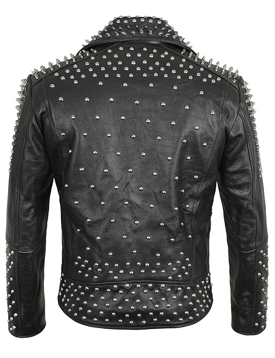 Men’s Studded Punk Biker Leather Jacket – Motorbike Rock Style