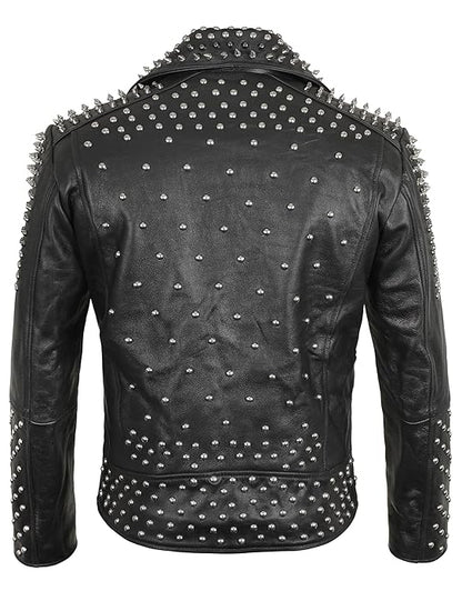 Men’s Studded Punk Biker Leather Jacket – Motorbike Rock Style