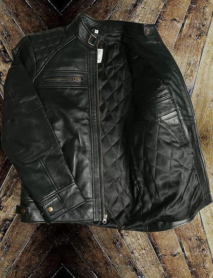 Men’s Black & Brown Distressed Leather Biker Jacket – Motorcycle Jacket