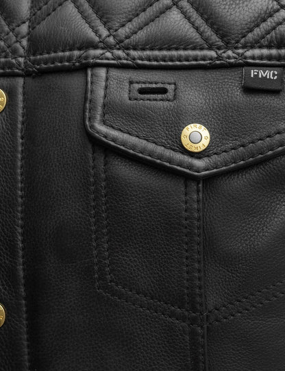 Shell Shock Men’s Black Leather Biker Vest