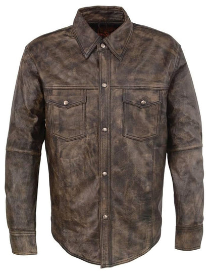 Milwaukee Leather Men’s Collarless Goatskin Biker Shirt w/ Dual Closure