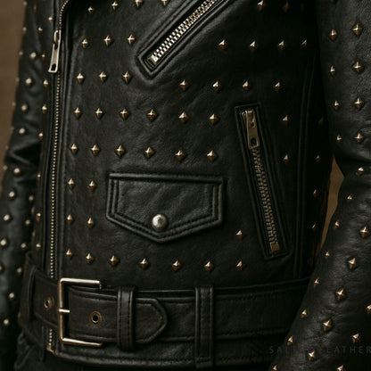 Black Sheep Men’s Studded Leather Biker Jacket – Handmade Edgy Coat