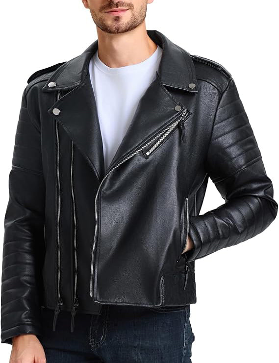 Men’s Slim Faux Leather Biker Jacket