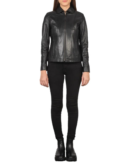 Women’s Colette Black Lambskin Leather Jacket – Stylish Sheepskin Outerwear