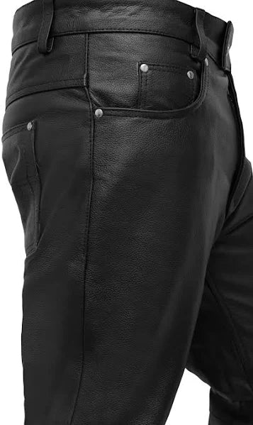 Touch&Torn Men’s Leather Motorcycle Pants – Classic 5-Pocket Biker Jeans Style