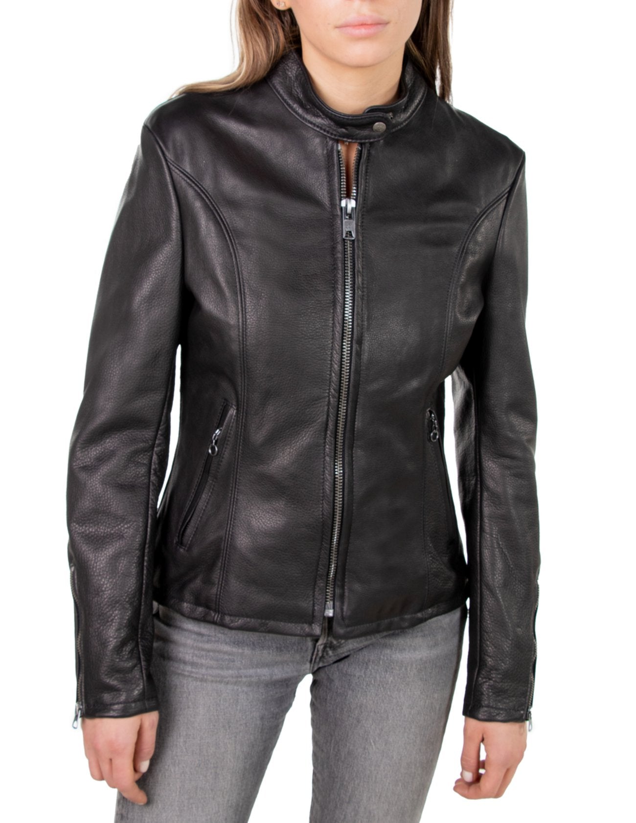 Women’s Black Cowhide Leather Jacket – Classic Motorcycle Biker Style