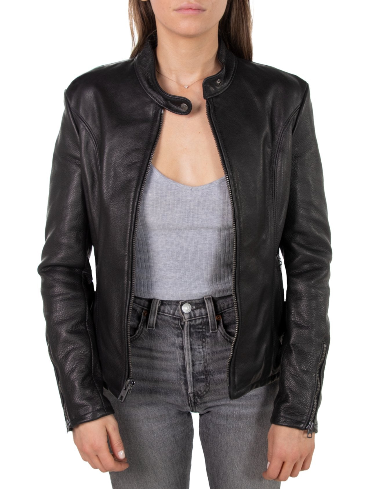 Women’s Black Cowhide Leather Jacket – Classic Motorcycle Biker Style