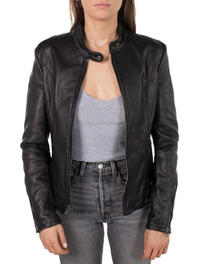 Women’s Black Cowhide Leather Jacket – Classic Motorcycle Biker Style