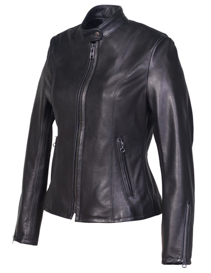 Women’s Black Cowhide Leather Jacket – Classic Motorcycle Biker Style