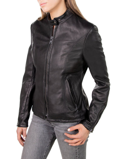 Women’s Black Cowhide Leather Jacket – Classic Motorcycle Biker Style