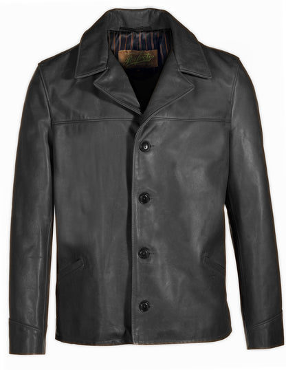 Men’s Hip-Length Cowhide Leather Car Coat