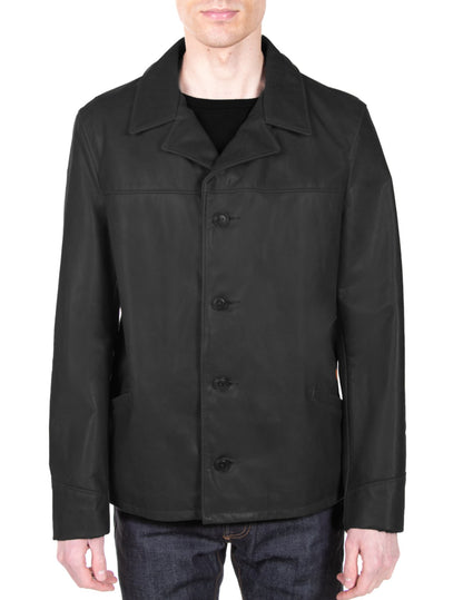 Men’s Hip-Length Cowhide Leather Car Coat