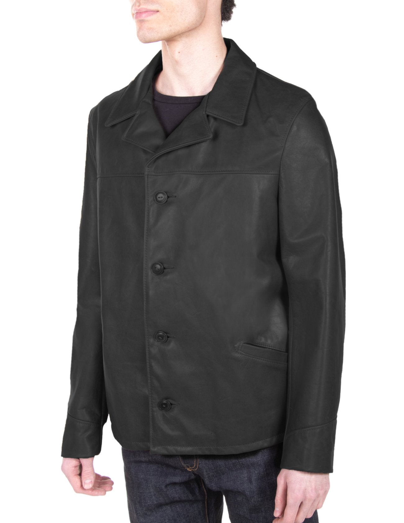 Men’s Hip-Length Cowhide Leather Car Coat