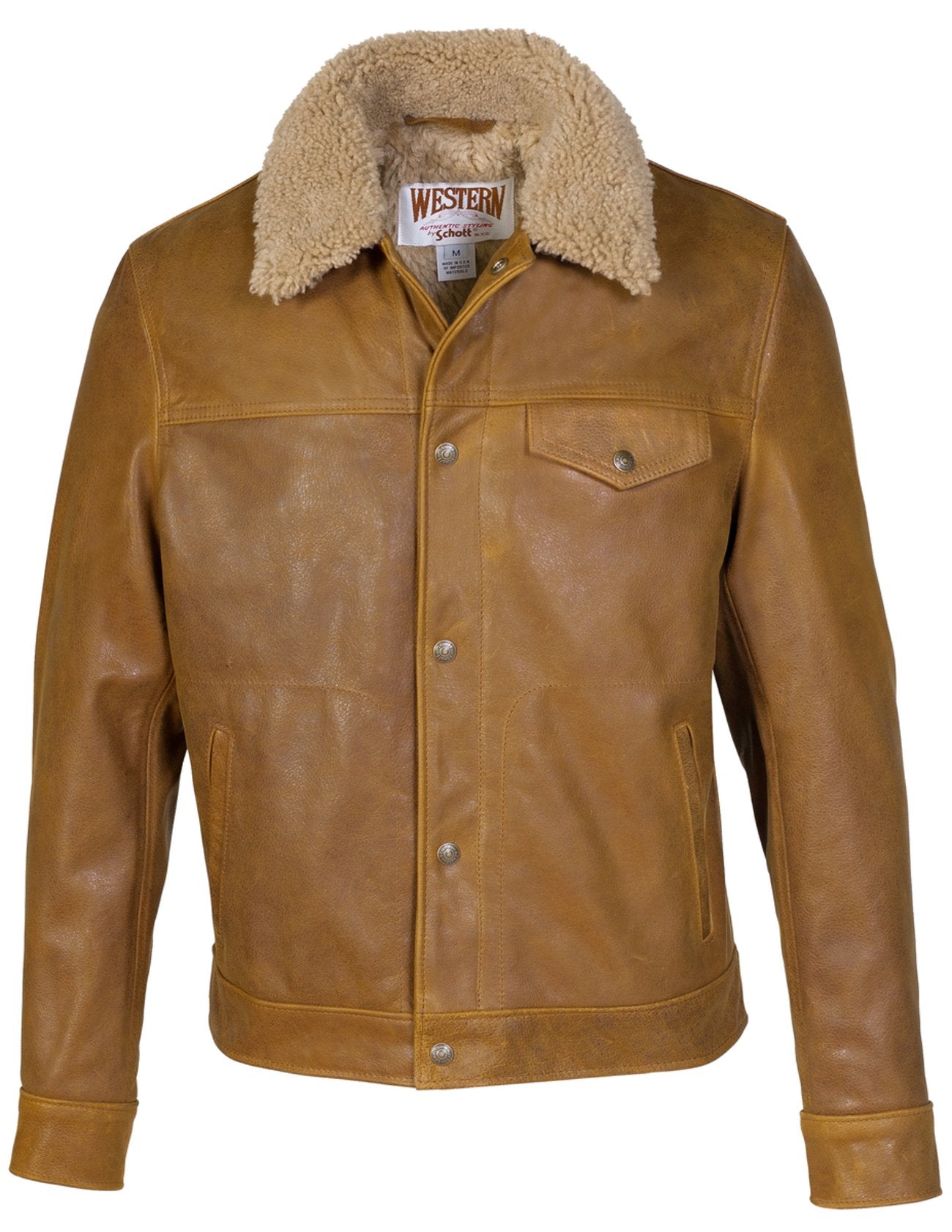 Men’s Buffalo Leather Trucker Jacket with Sheepskin Collar