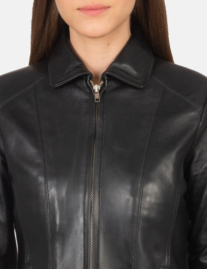 Women’s Colette Black Lambskin Leather Jacket – Stylish Sheepskin Outerwear