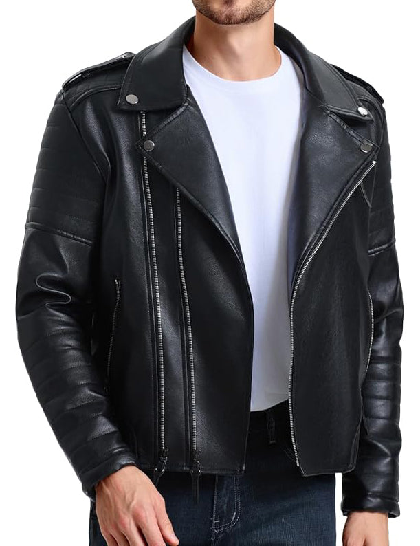 Men’s Slim Faux Leather Biker Jacket