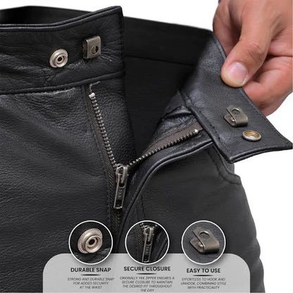Touch&Torn Men’s Leather Motorcycle Pants – Classic 5-Pocket Biker Jeans Style