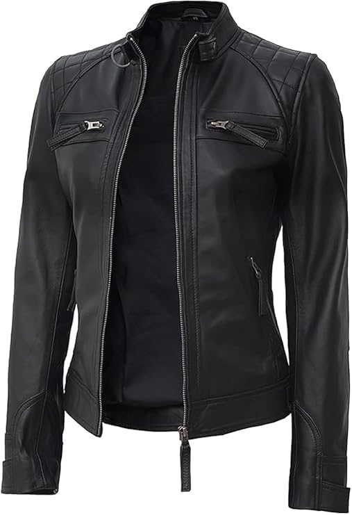 Women’s Biker Leather Jacket – Cafe Racer Style in Premium Lambskin Leather