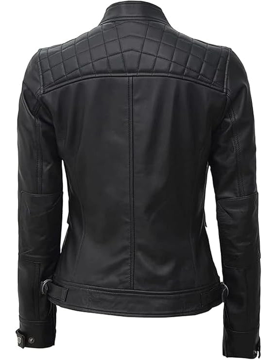 Women’s Biker Leather Jacket – Cafe Racer Style in Premium Lambskin Leather