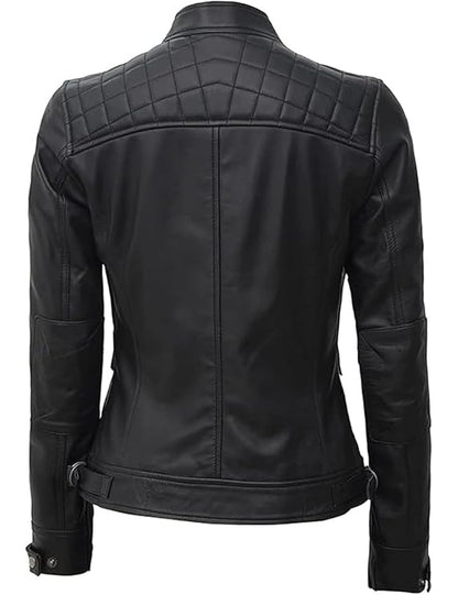 Women’s Biker Leather Jacket – Cafe Racer Style in Premium Lambskin Leather