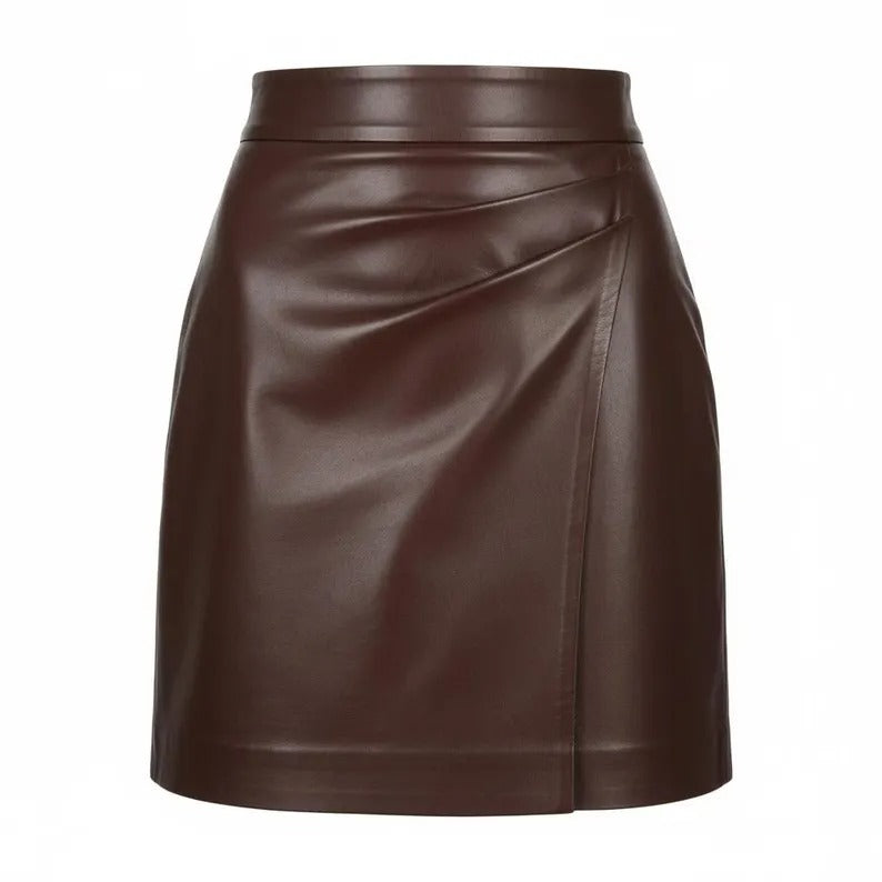 Brown leather skirt on a white background