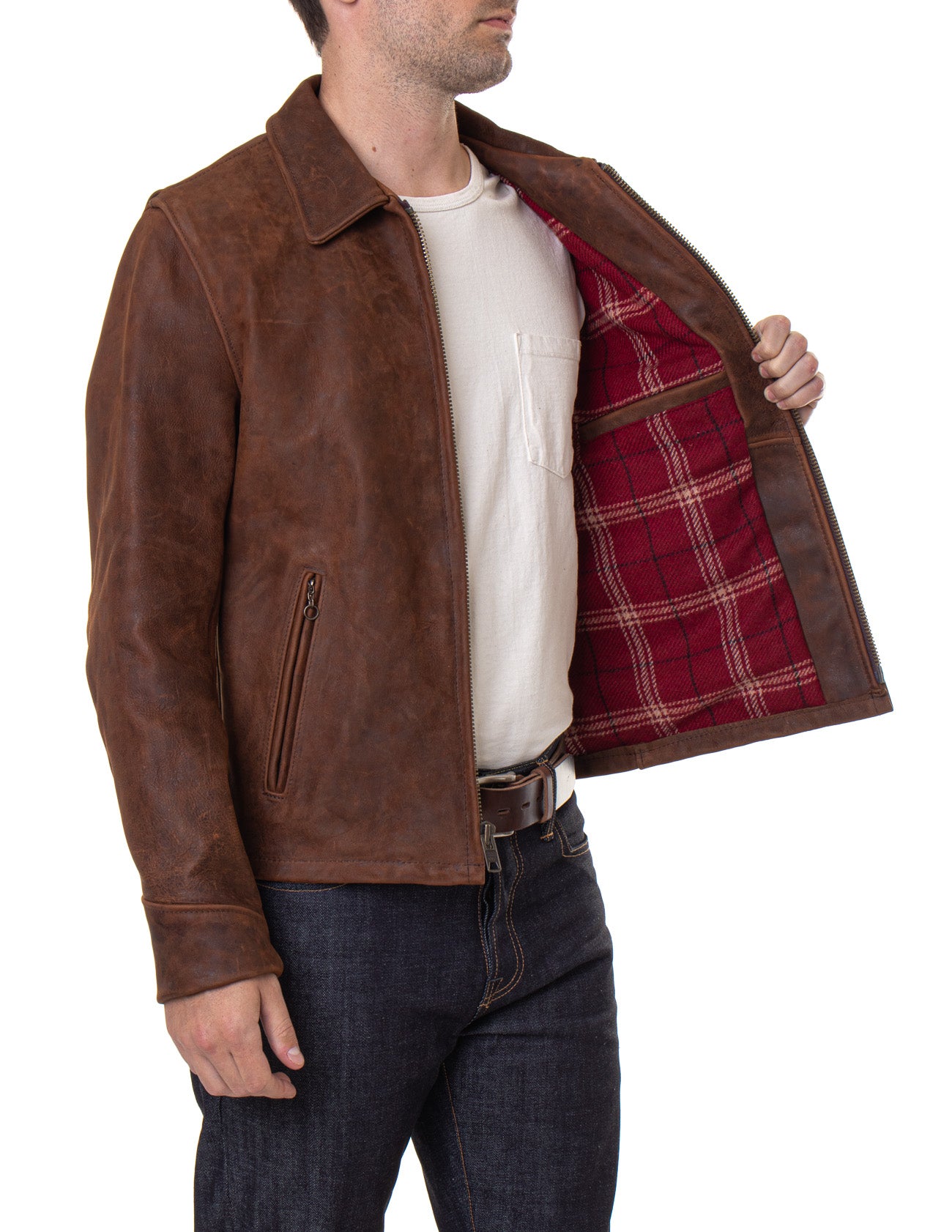 Men’s Schott P673 Storm Heavyweight Oiled Nubuck Leather Jacket.