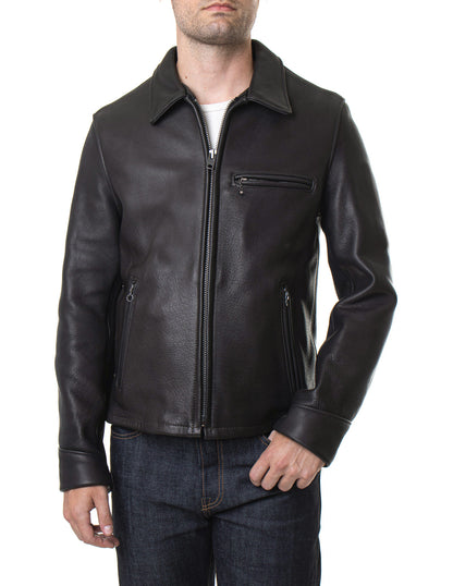 Men’s Premium Black Leather Jacket – Classic Zip-Up Design with Multiple Pockets