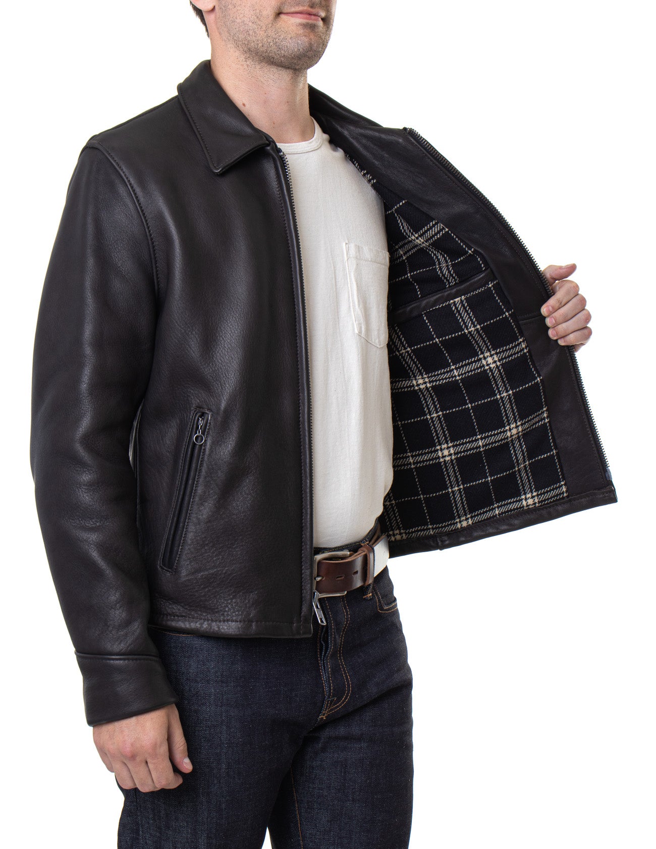 Men’s Premium Black Leather Jacket – Classic Zip-Up Design with Multiple Pockets