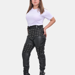 Women's Black Leather Studded Pant For Women