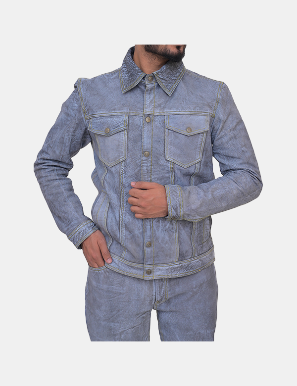 coated-effect denim jacket