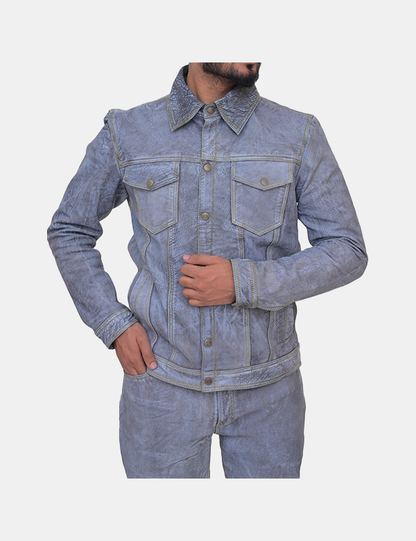 coated-effect denim jacket