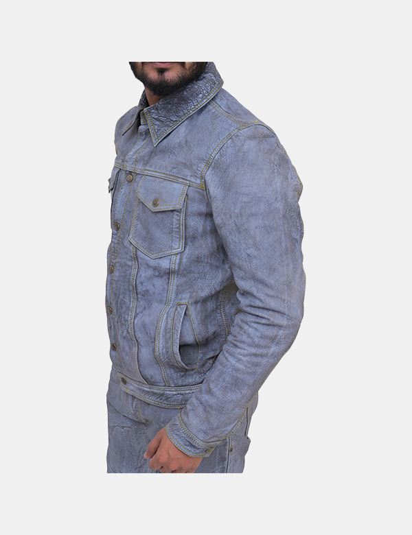coated-effect denim jacket