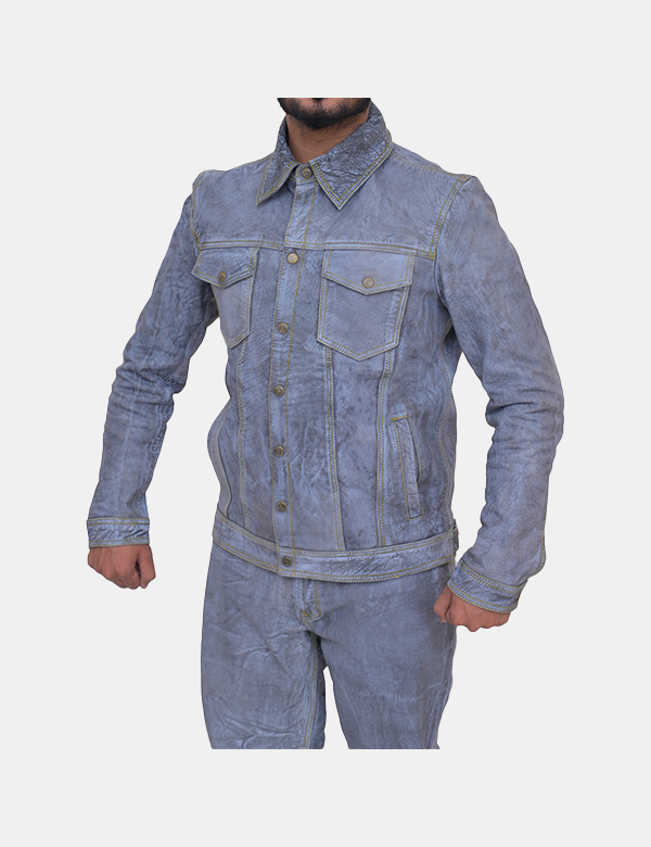 coated-effect denim jacket
