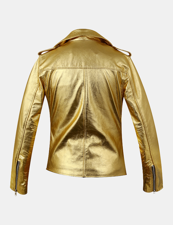 New Women Golden biker Leather Jacket