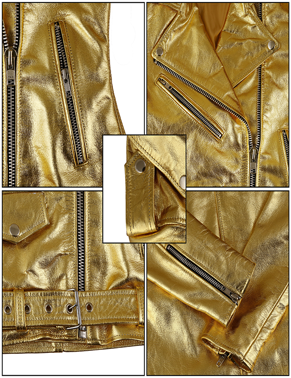 New Women Golden biker Leather Jacket