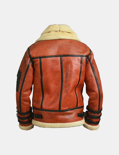 Men Bomber Jacket Shearling Sheepskin Winter leather flight Coat