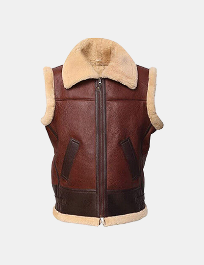 Men's Bomber Shearling Leather Vest Jacket