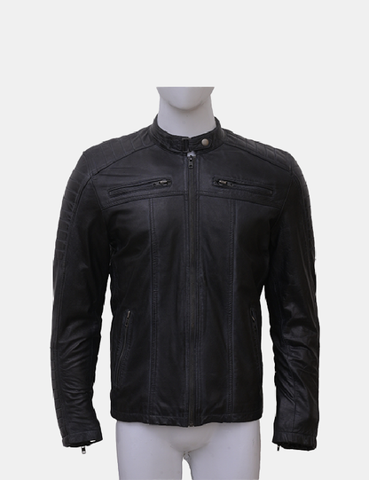Men's Black Leather Biker Jacket