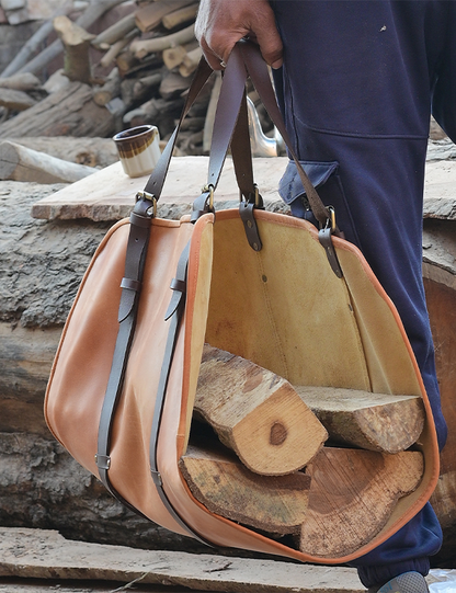 Leather Log Carrier Handmade Firewood Tote Bag