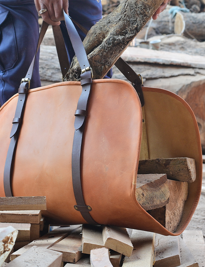 Leather Log Carrier Handmade Firewood Tote Bag