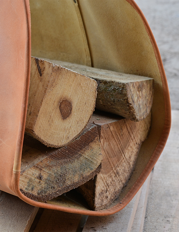 Leather Log Carrier Handmade Firewood Tote Bag