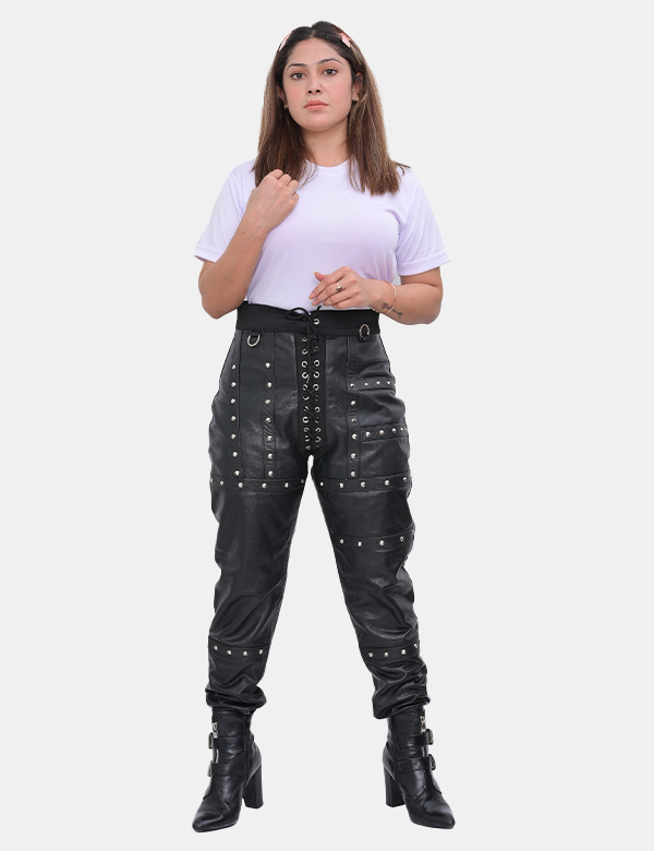 Women's Studded Black Leather Pants