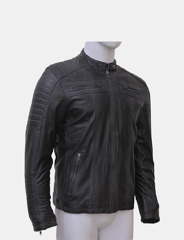 Men's Black Leather Biker Jacket