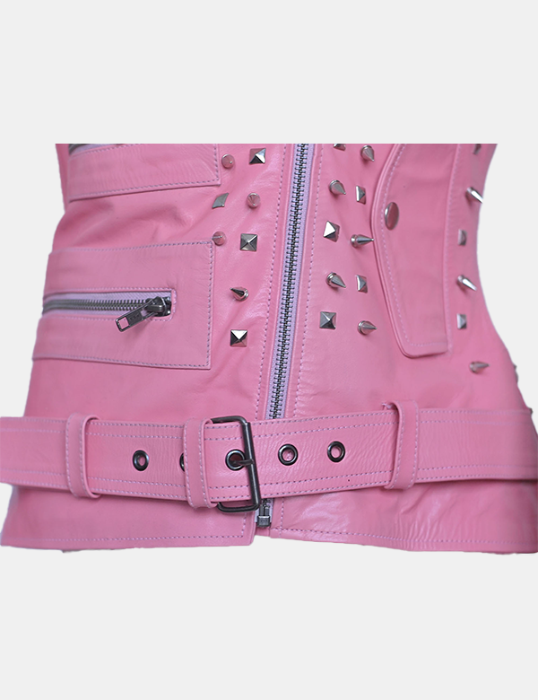 New women's Studded Pink Leather Jacket