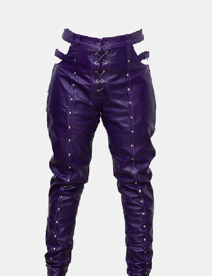 Women's Purple Studded Leather Pant