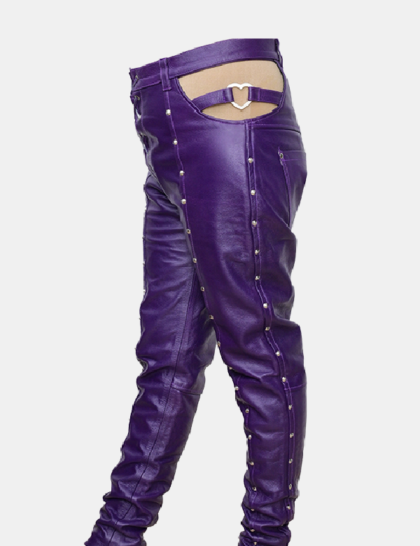 Women's Purple Studded Leather Pant