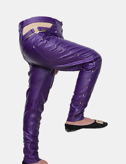 Women's Purple Studded Leather Pant